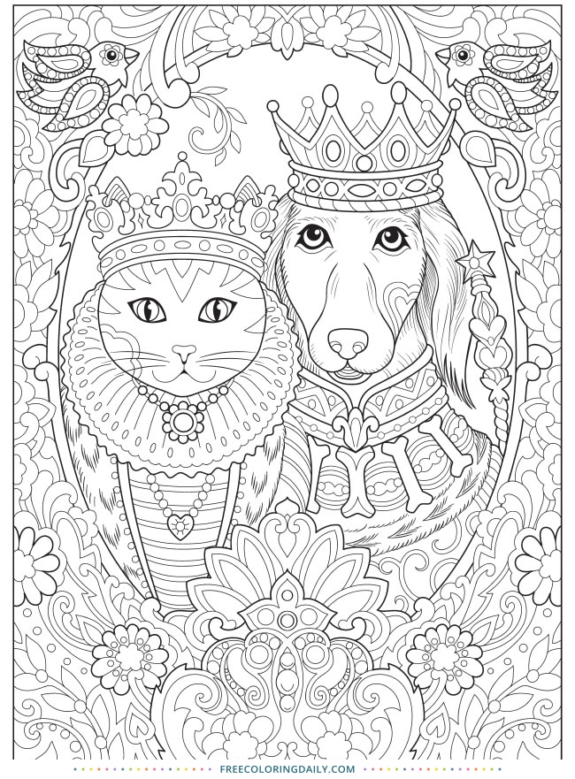 Free Royal Cat & Dog Coloring