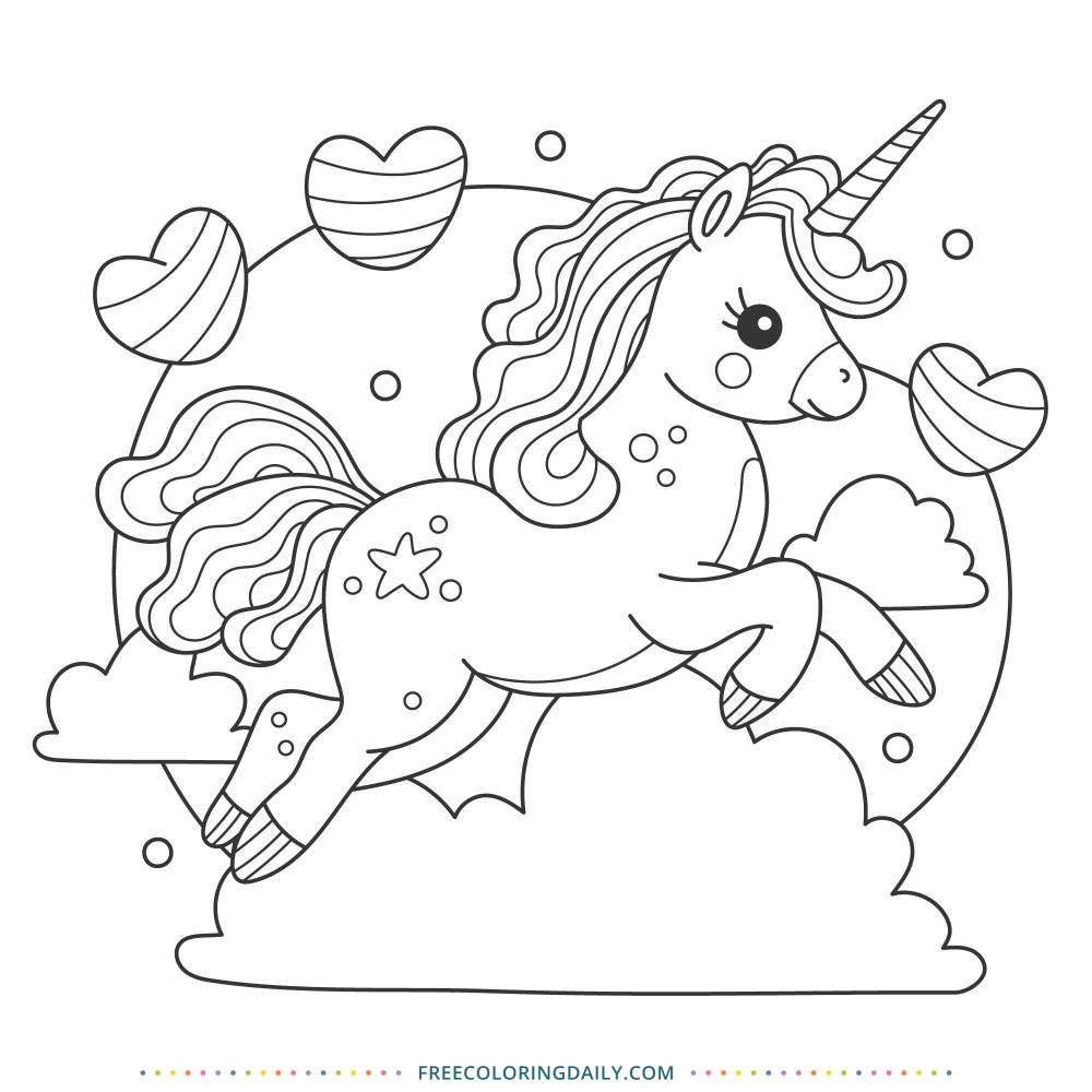 Free Adorable Unicorn Coloring Page