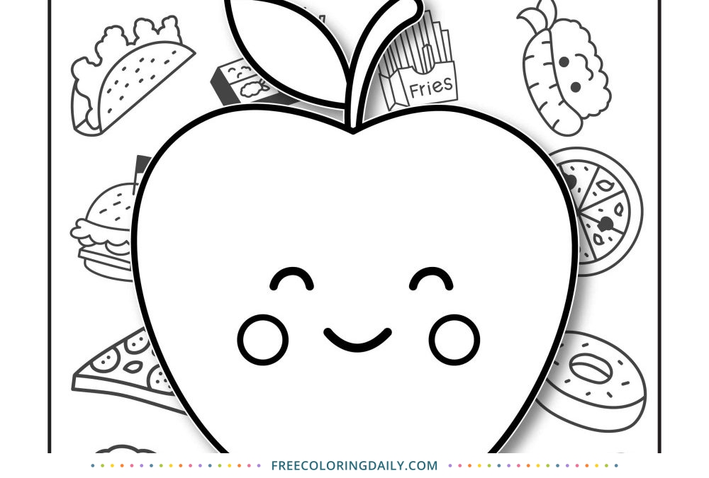 Free Kawaii Apple Coloring Page