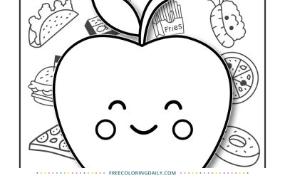 Free Kawaii Apple Coloring Page