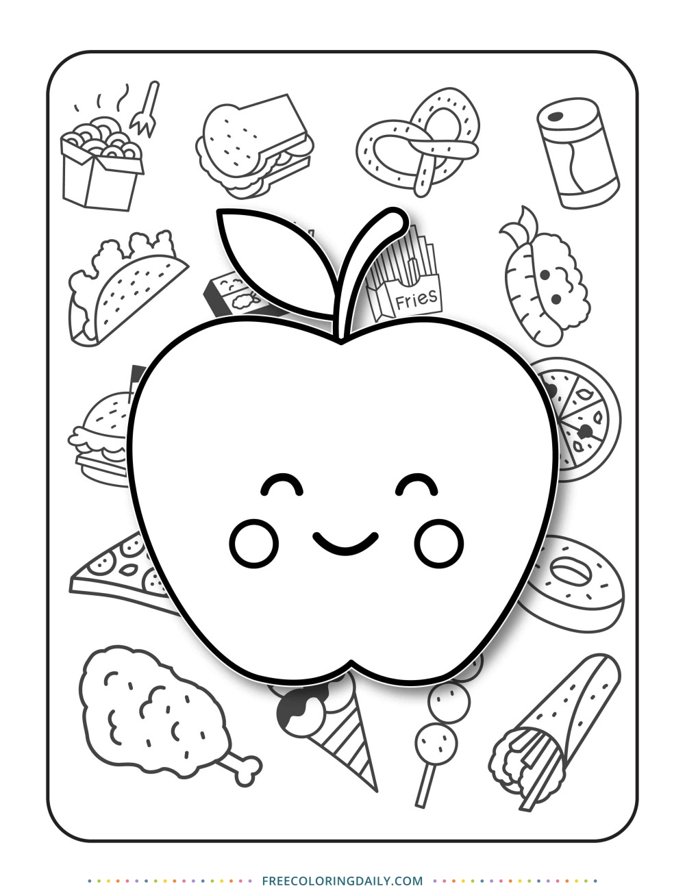 Free Kawaii Apple Coloring Page