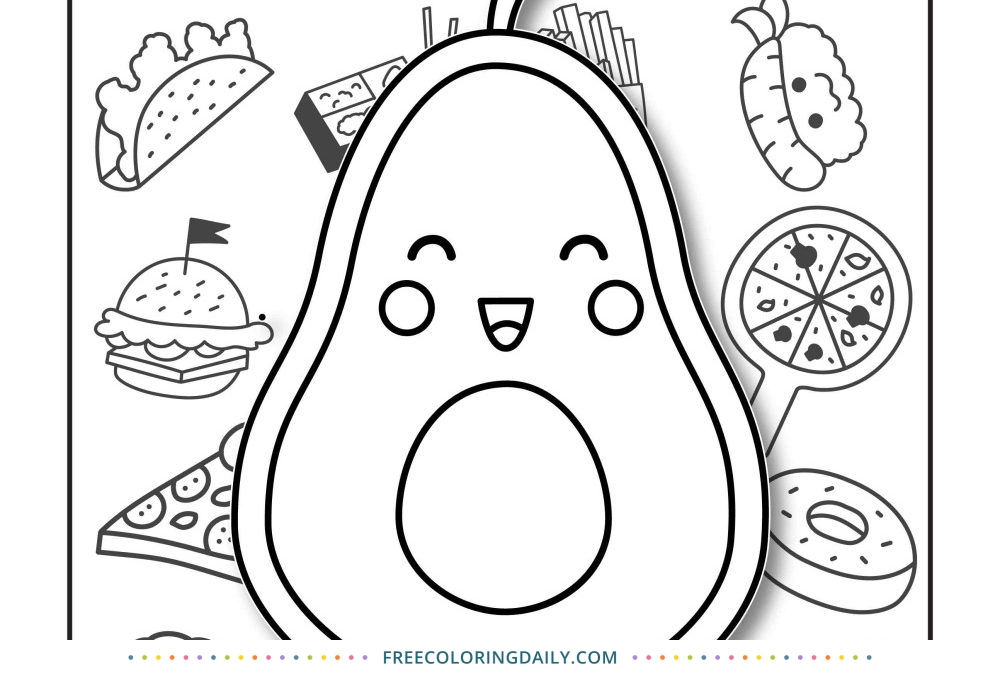 Free Kawaii Avocado Coloring Page