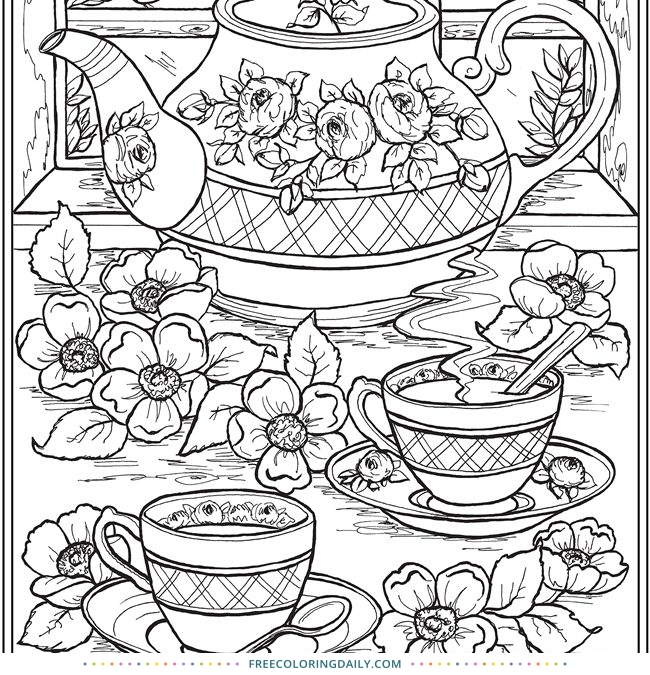 Free Lovely Tea Party Coloring Page