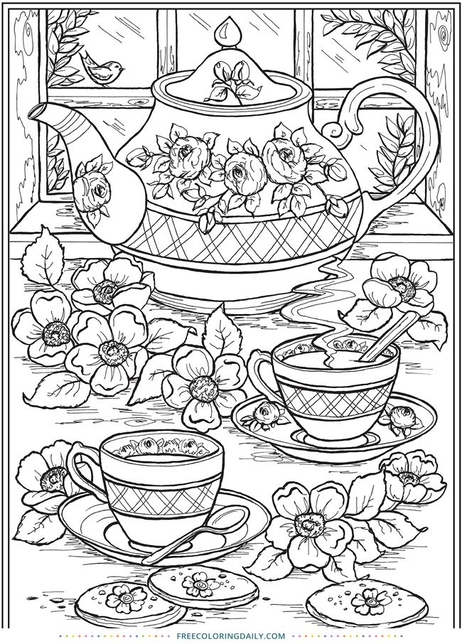 Free Lovely Tea Party Coloring Page
